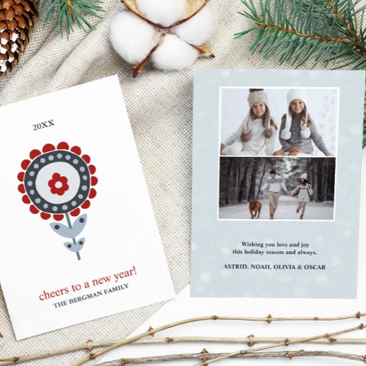 Scandinavische Folk Art Flower Two Feestdagenkaart