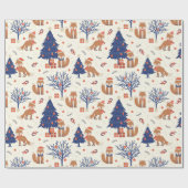Scandinavische Folk Art Fox in sneeuwkerstboom Cadeaupapier (Vlak)