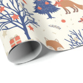 Scandinavische Folk Art Fox in sneeuwkerstboom Cadeaupapier (Rol Hoek)
