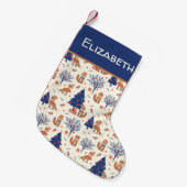 Scandinavische Folk Art Fox in sneeuwkerstboom Kleine Kerstsok (Voorkant (Hangend))