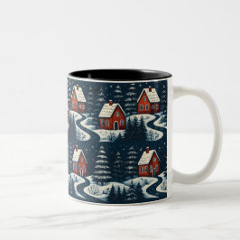 Scandinavische Folk Art Gezellige Winter Chalet Mo Tweekleurige Koffiemok