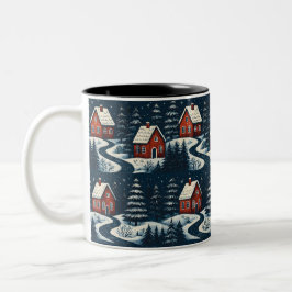 Scandinavische Folk Art Gezellige Winter Chalet Mo Tweekleurige Koffiemok