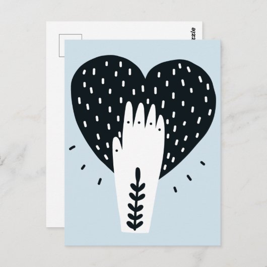 Scandinavische Folk Art Heart en Hand Briefkaart (Voorkant / Achterkant)