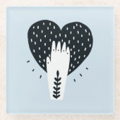 Scandinavische Folk Art Heart en Hand Glazen Onderzetter (Voorkant)