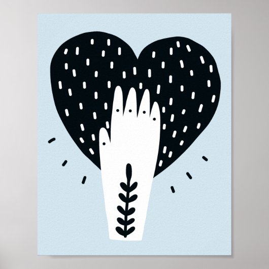 Scandinavische Folk Art Heart en Hand Poster (Voorkant)