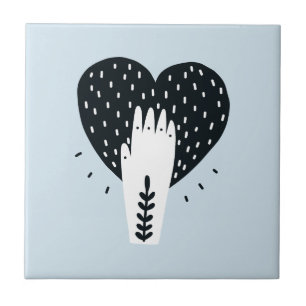 Scandinavische Folk Art Heart en Hand Tegeltje