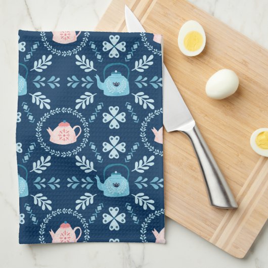 Scandinavische Folk art Hygge kerstcozy teapot Theedoek (Quarter Fold)