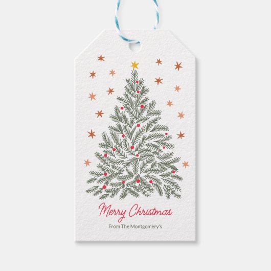 Scandinavische Folk-art Kerstboom Custom Name Cadeaulabel (Voorkant)