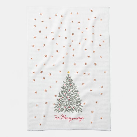 Scandinavische Folk-art Kerstboom Custom Name Theedoek (Verticaal)