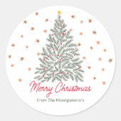 Scandinavische Folk-art Kerstboom Familienaam Ronde Sticker (Voorkant)