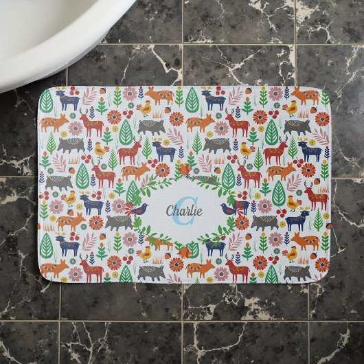 Scandinavische Folk Art Monogram Patroon Boho Mode Badmat