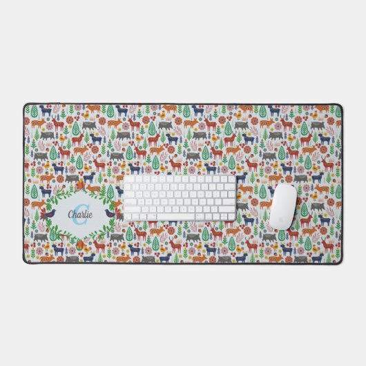 Scandinavische Folk Art Monogram Patroon Boho Mode Bureaumat (Keyboard & Muis)