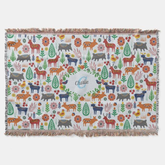 Scandinavische Folk Art Monogram Patroon Boho Mode Deken (Voorkant)