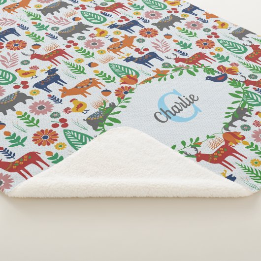 Scandinavische Folk Art Monogram Patroon Boho Mode Sherpa Deken (3/4)