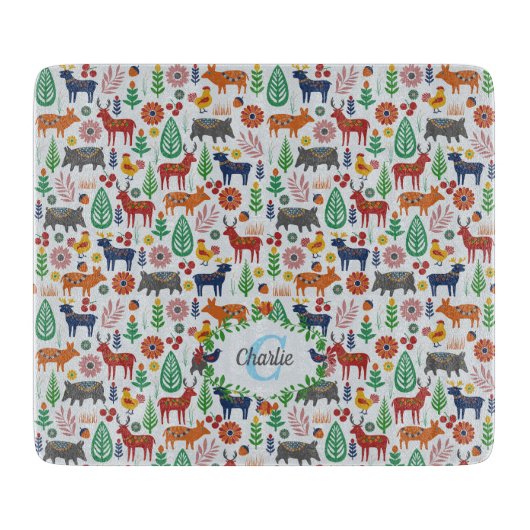 Scandinavische Folk Art Monogram Patroon Boho Mode Snijplank (Voorkant)