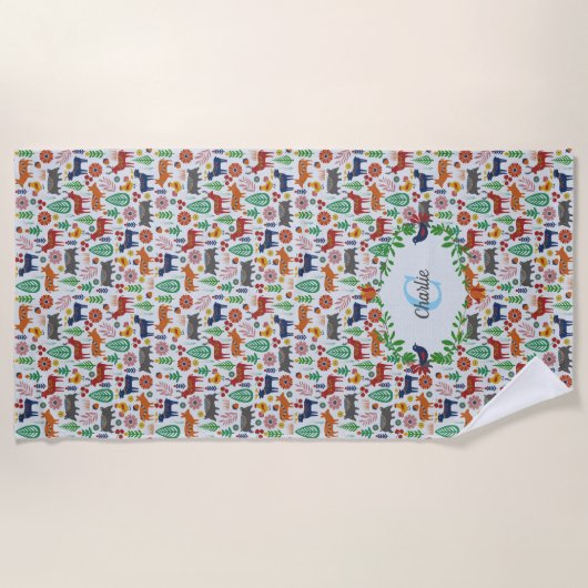 Scandinavische Folk Art Monogram Patroon Boho Mode Strandlaken (Voorkant)