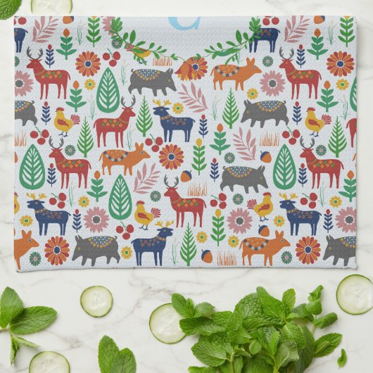 Scandinavische Folk Art Monogram Patroon Boho Mode Theedoek (Gevouwen)