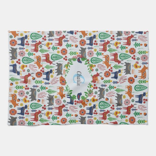 Scandinavische Folk Art Monogram Patroon Boho Mode Theedoek (Horizontaal)