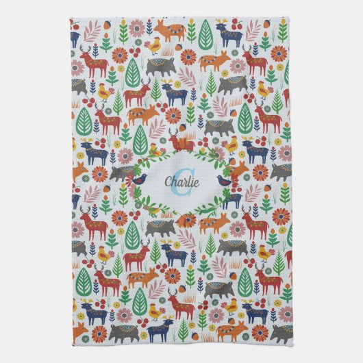 Scandinavische Folk Art Monogram Patroon Boho Mode Theedoek (Verticaal)