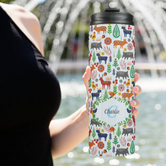 Scandinavische Folk Art Monogram Patroon Boho Mode Thermosbeker