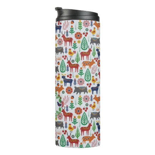 Scandinavische Folk Art Monogram Patroon Boho Mode Thermosbeker (Geroteerd rechts)