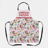 Scandinavische Folk Art Pink & Red Merry Kerstmis Schort (Voorkant)