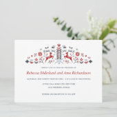 Scandinavische Folk Art Reindeer and Hearts Weddin Kaart (Staand voorkant)