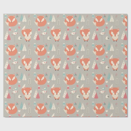 Scandinavische Folk Art Rode Vos Bloemen Cadeaupapier (Vlak)