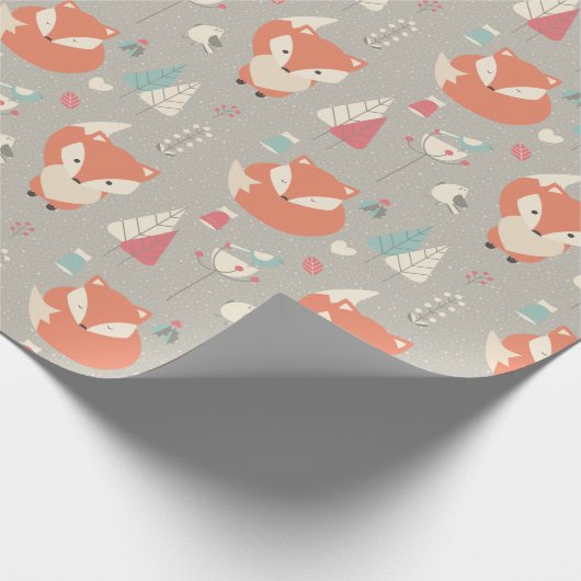 Scandinavische Folk Art Rode Vos Bloemen Cadeaupapier (Hoek)