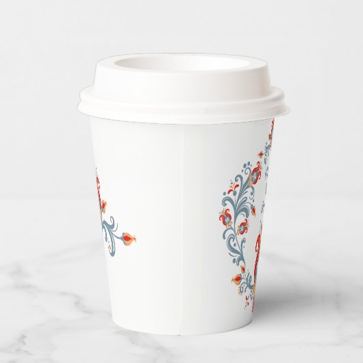 Scandinavische Folk Art Rosemalling Personalized Papieren Bekers (Rechts)