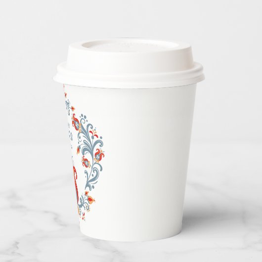 Scandinavische Folk Art Rosemalling Personalized Papieren Bekers (Links)