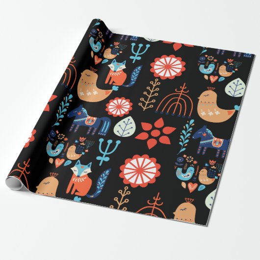 Scandinavische Folk Art Scandinavische minimalisti Cadeaupapier (Uitgerold)