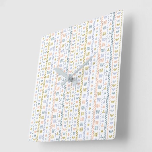 Scandinavische Folk Art Square Wall Clock Vierkante Klok (Hoek)