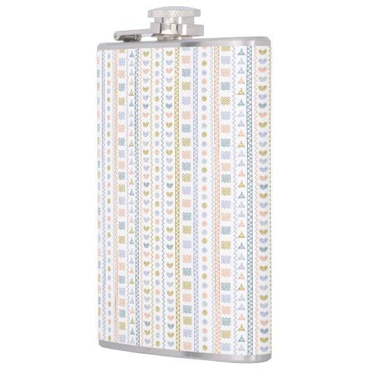 Scandinavische Folk Art Sun & Wave Pattern Flask Heupfles (Links)