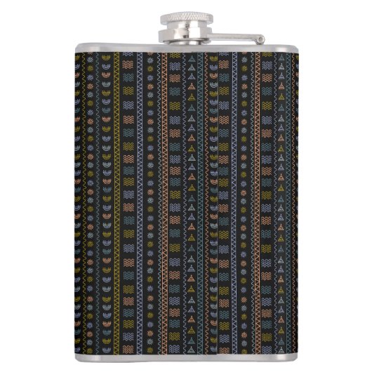 Scandinavische Folk Art Sun & Wave Pattern Flask Heupfles (Achterkant)