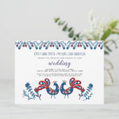Scandinavische Folk Art TROUW Uitnodiging Vogels (Staand voorkant)