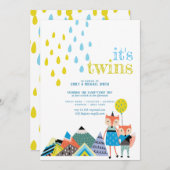 Scandinavische folk Art TWINS Baby shower nodigt u Kaart (Voorkant / Achterkant)