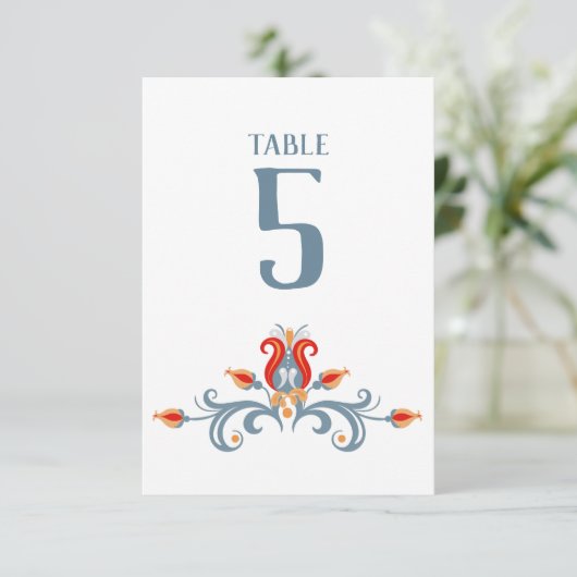 Scandinavische Folk Art Velkommen Table Number 3.5 Kaart (Staand voorkant)