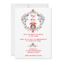 Scandinavische Folk Art Wedding Invitation Red/Blu