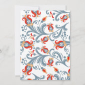 Scandinavische Folk Art Wedding Invitation Red/Blu Kaart (Achterkant)