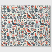 Scandinavische Folk Art Wrapping Paper Cadeaupapier (Vlak)