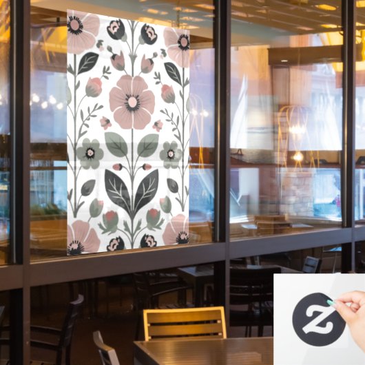 Scandinavische folk bloemen – gestileerde primrose raamsticker (Restaurant Raam)