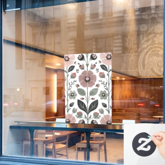 Scandinavische folk bloemen – gestileerde primrose raamsticker (Cafe Raam)