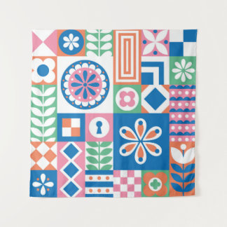 Scandinavische folk bloemig Abstract patroon Wandkleed