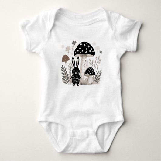 Scandinavische Folk Bunny Mushroom Baby Bodysuit (Voorkant)
