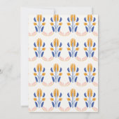 Scandinavische Folk Floral Blue Yellow Wedding Kaart (Achterkant)