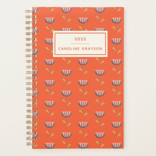 Scandinavische Folk Floral Oranje gepersonaliseerd Planner (Voorkant)