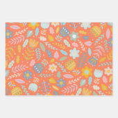 Scandinavische Folk Floral Pattern in Oranje Inpakpapier Vel (Voorkant 3)