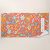 Scandinavische Folk Floral Pattern (Oranje naam) Strandlaken (Voorkant)