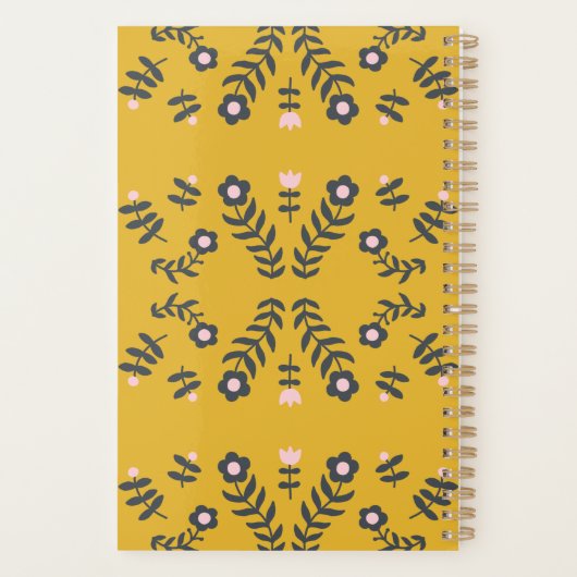 Scandinavische Folk Flower in Yellow Personalized Planner (Achterkant)